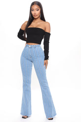 Valentina Stripe High Rise Flare Jeans - Mittelblaue Waschung